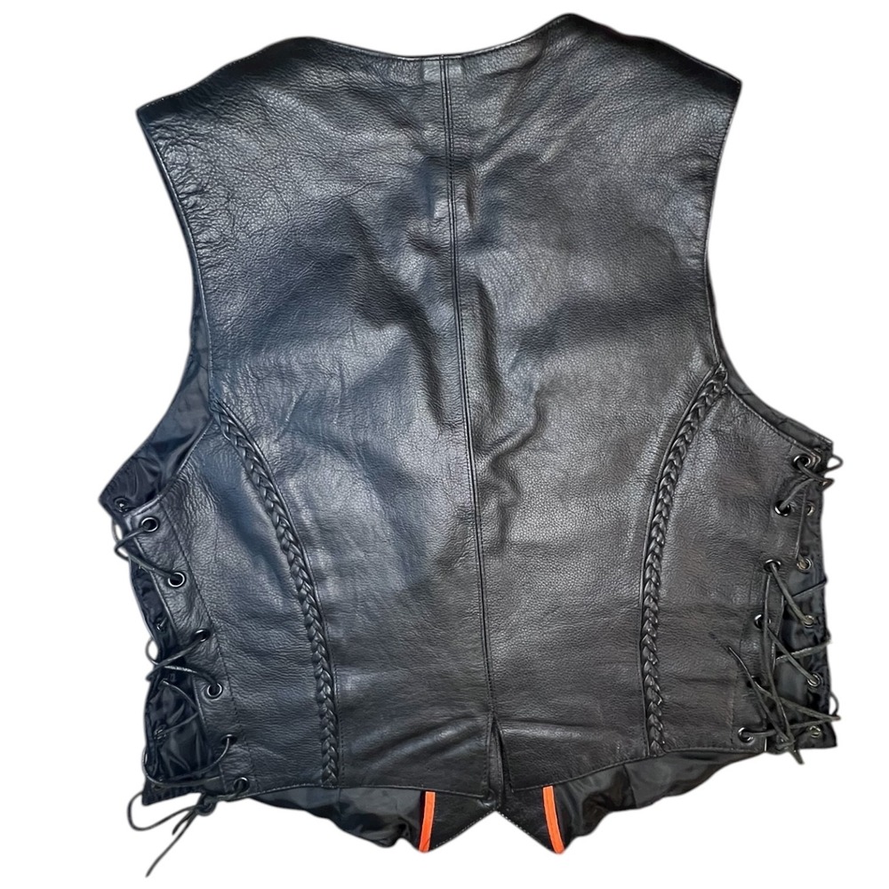 Motorcycle Outpost Biker Snap Front Side Lace Black Leather Vest Women (XL)‎ - Picture 12 of 16